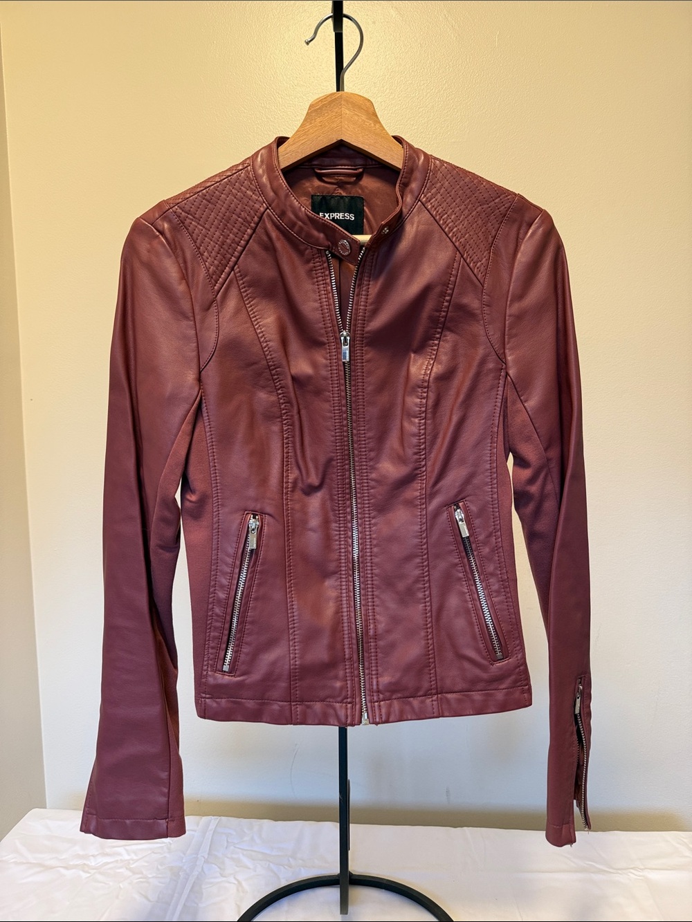 Express Women's Wine Faux Leather Moto Jacket